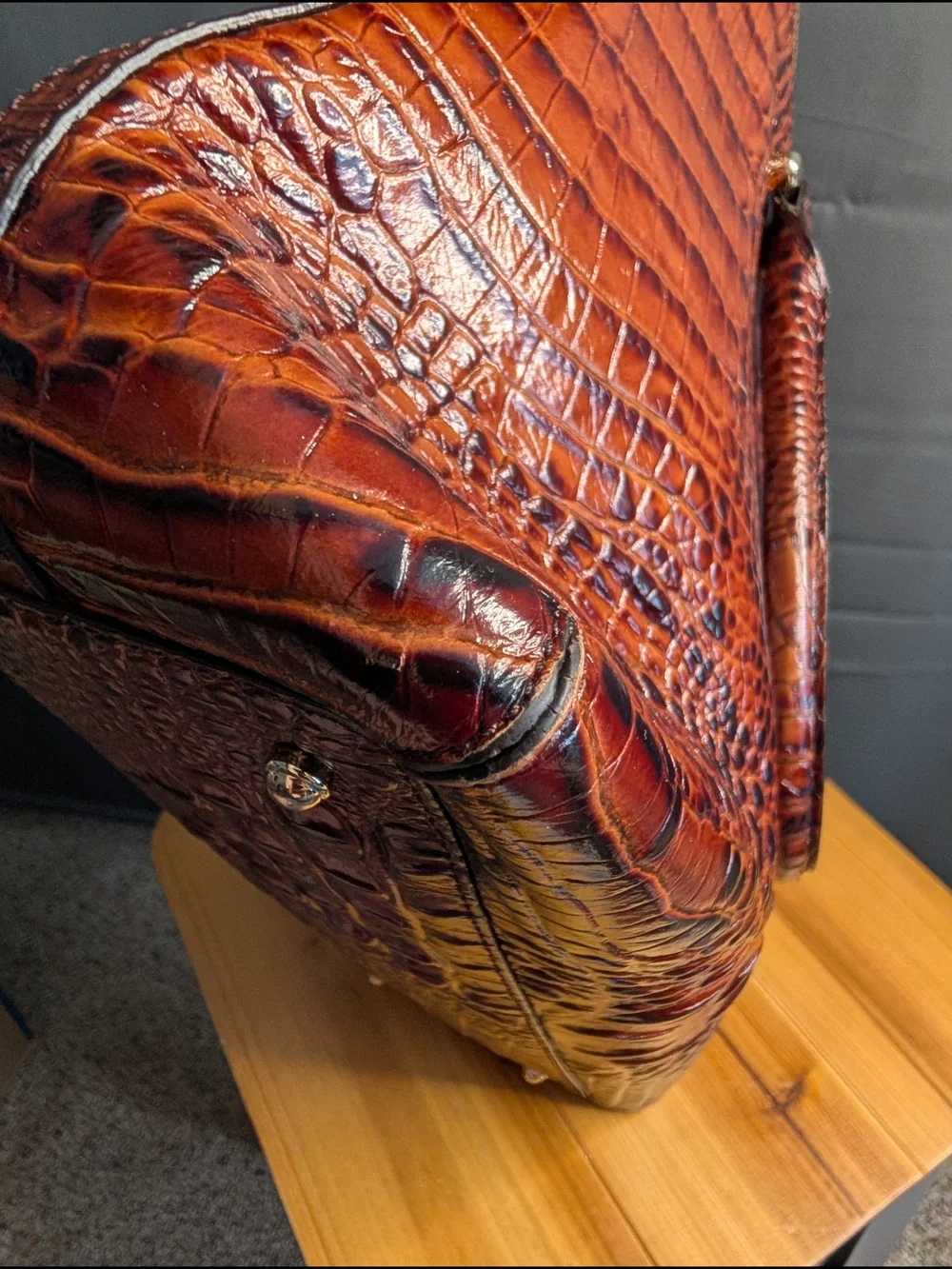 Brahmin Sydney Satchel in Pecan Melbourne Croc Embossed Leather